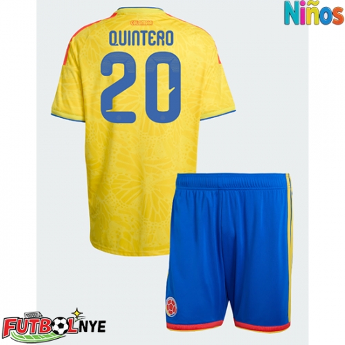 Camiseta Colombia Juan Fernando Quintero #20 Primera Equipación para niños Mundial 2026 manga corta (+ pantalones cortos)